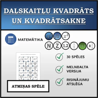 Atmiņas spēle: Daļskaitļu kvadrāts un kvadrātsakne