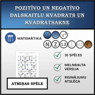 Atmiņas spēle: Pozitīvo un negatīvo daļskaitļu kvadrāts un kvadrātsakne