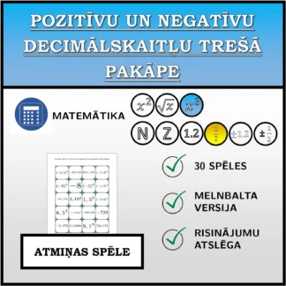 Atmiņas spēle: Pozitīvu un negatīvu decimālskaitļu trešā pakāpe