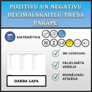 Darba lapa: Pozitīvu un negatīvu decimālskaitļu trešā pakāpe