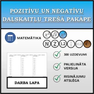 Darba lapa: Pozitīvu un negatīvu daļskaitļu trešā pakāpe