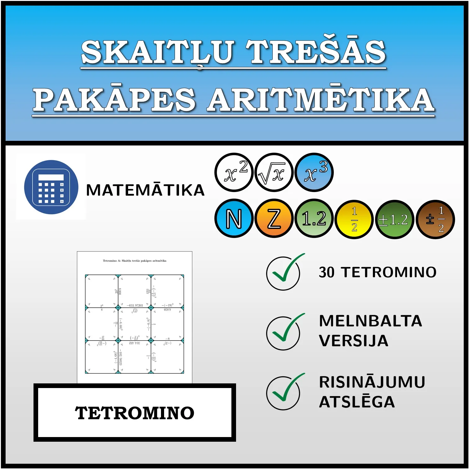 Tetromino: Skaitļu trešās pakāpes aritmētika