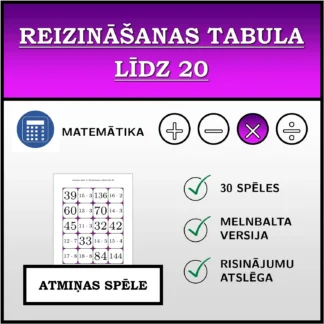 Atmiņas spēle: Reizināšanas tabula līdz 20