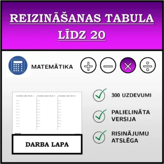 Darba lapa: Reizināšanas tabula līdz 20