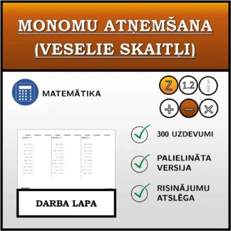 Darba lapa: Monomu atņemšana (veselie skaitļi)