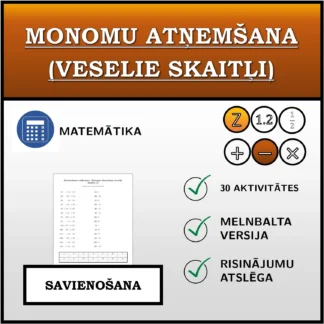 Savienošanas uzdevums: Monomu atņemšana (veselie skaitļi)