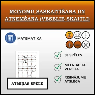 Atmiņas spēle: Monomu saskaitīšana un atņemšana (veselie skaitļi)