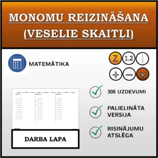 Darba lapa: Monomu reizināšana (veselie skaitļi)