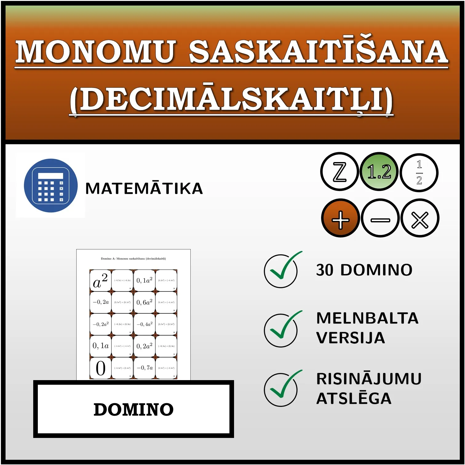 Domino: Monomu saskaitīšana (decimālskaitļi)