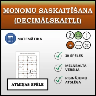 Atmiņas spēle: Monomu saskaitīšana (decimālskaitļi)