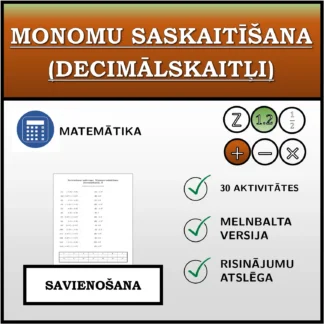 Savienošanas uzdevums: Monomu saskaitīšana (decimālskaitļi)