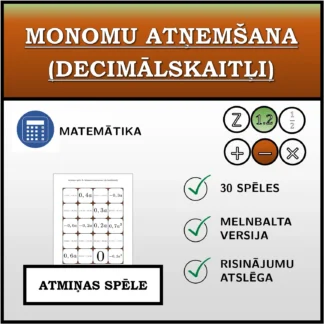 Atmiņas spēle: Monomu atņemšana (decimālskaitļi)