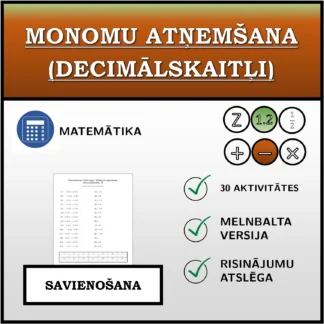 Savienošanas uzdevums: Monomu atņemšana (decimālskaitļi)