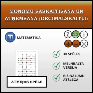 Atmiņas spēle: Monomu saskaitīšana un atņemšana (decimālskaitļi)