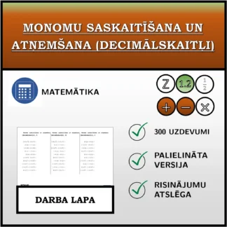 Darba lapa: Monomu saskaitīšana un atņemšana (decimālskaitļi)