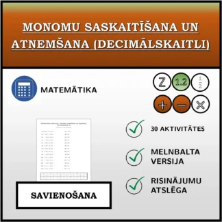 Savienošanas uzdevums: Monomu saskaitīšana un atņemšana (decimālskaitļi)