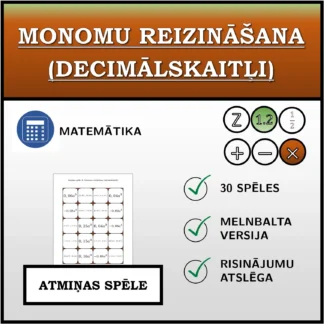 Atmiņas spēle: Monomu reizināšana (decimālskaitļi)