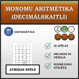 Atmiņas spēle: Monomu aritmētika (decimālskaitļi)