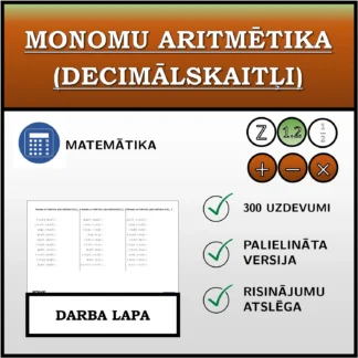 Darba lapa: Monomu aritmētika (decimālskaitļi)