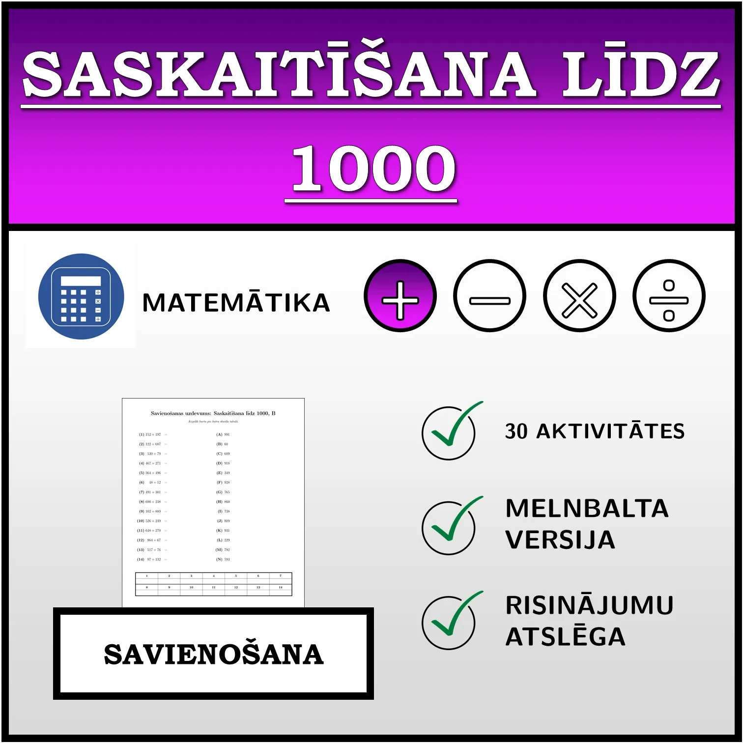 Savienošanas uzdevums: Saskaitīšana līdz 1000