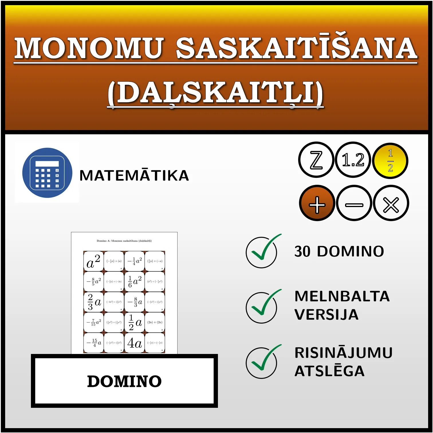 Domino: Monomu saskaitīšana (daļskaitļi)