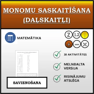 Savienošanas uzdevums: Monomu saskaitīšana (daļskaitļi)