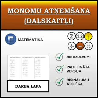 Darba lapa: Monomu atņemšana (daļskaitļi)