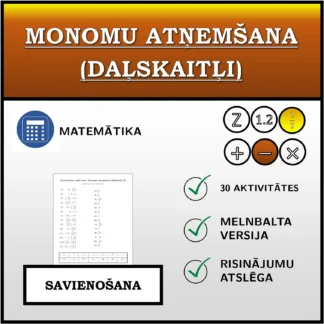 Savienošanas uzdevums: Monomu atņemšana (daļskaitļi)