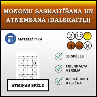 Atmiņas spēle: Monomu saskaitīšana un atņemšana (daļskaitļi)
