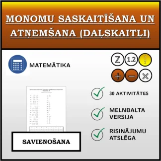 Savienošanas uzdevums: Monomu saskaitīšana un atņemšana (daļskaitļi)