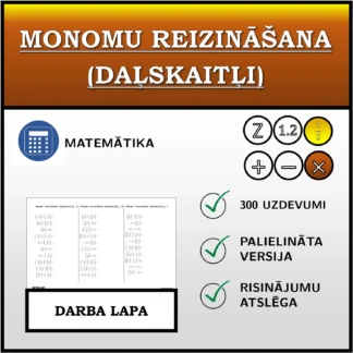 Darba lapa: Monomu reizināšana (daļskaitļi)
