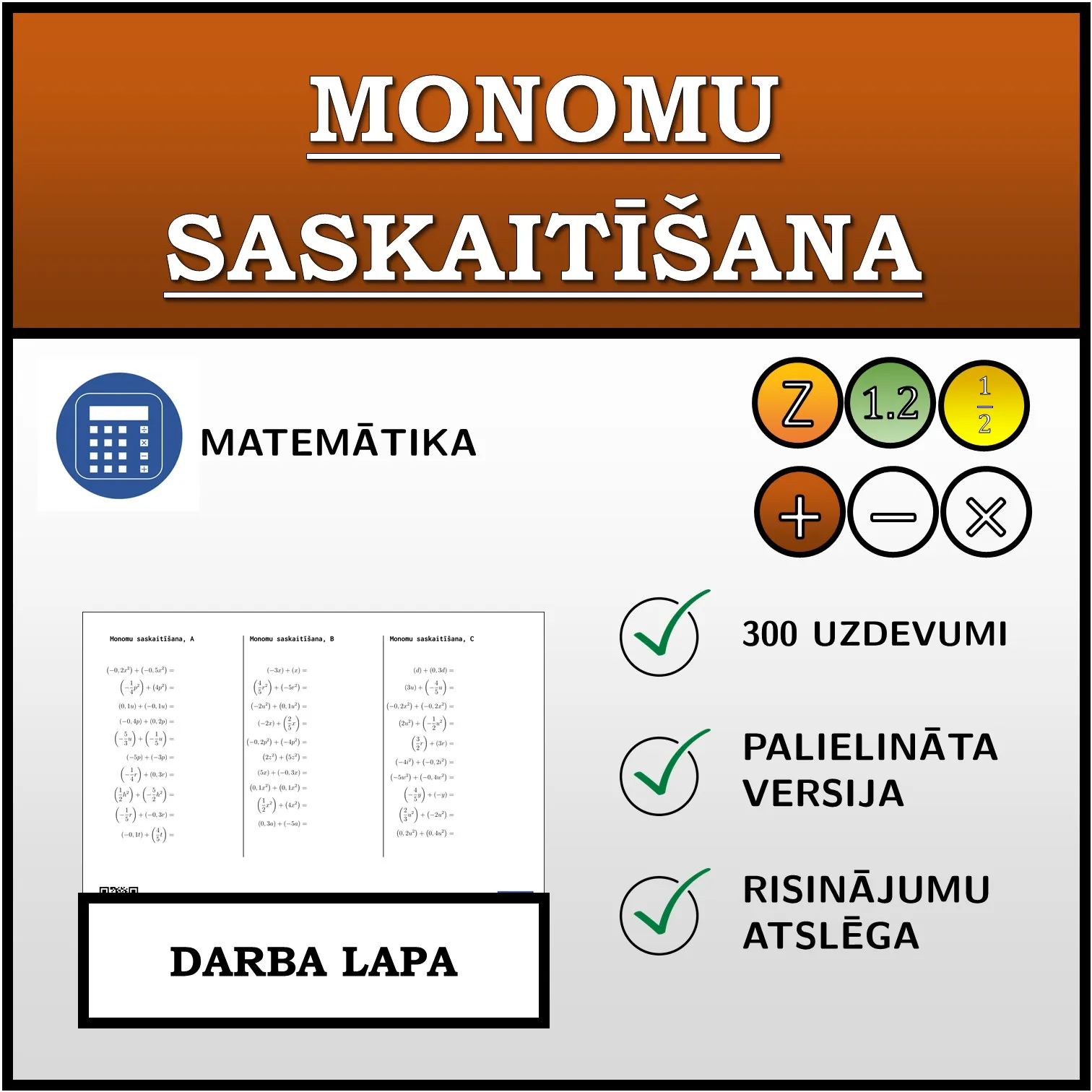 Darba lapa: Monomu saskaitīšana