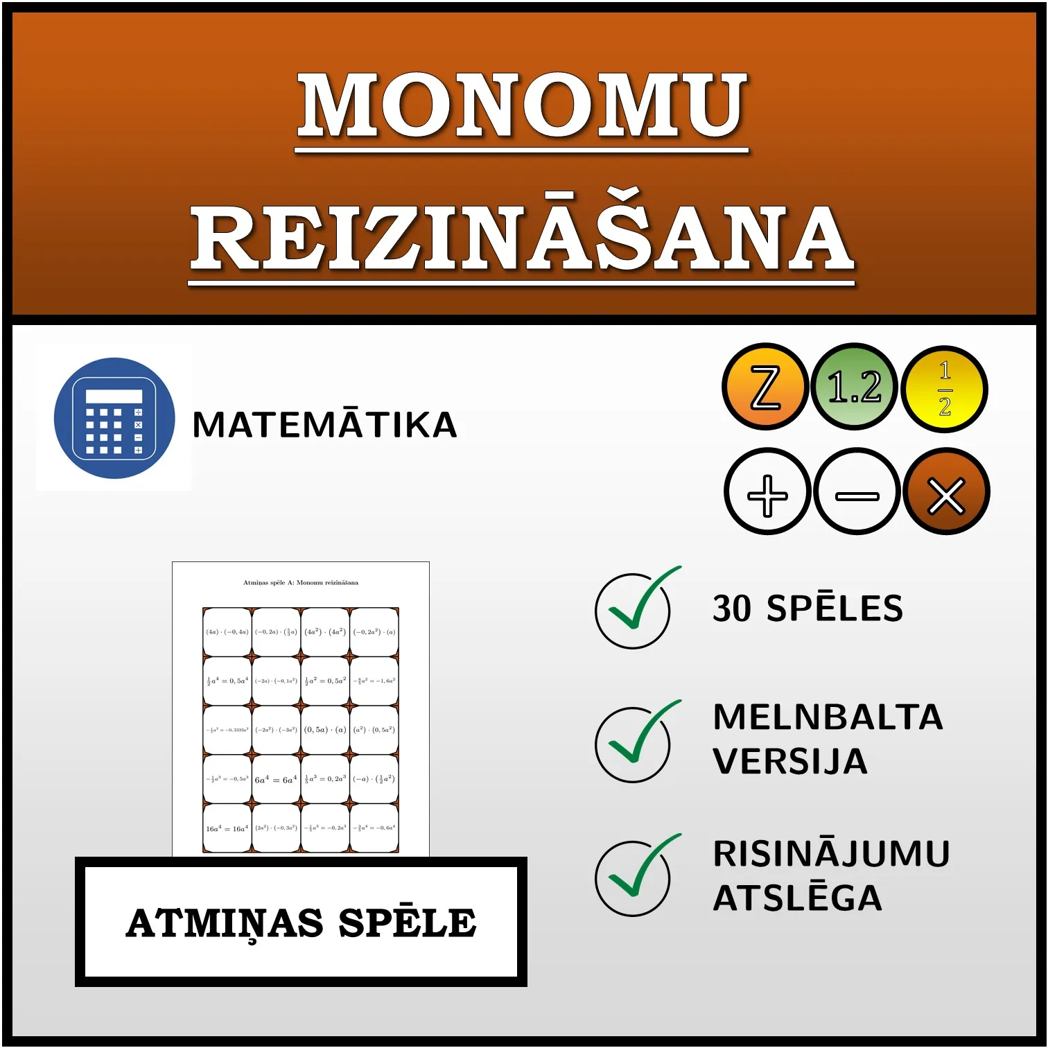 Atmiņas spēle: Monomu reizināšana