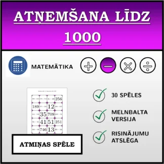 Atmiņas spēle: Atņemšana līdz 1000