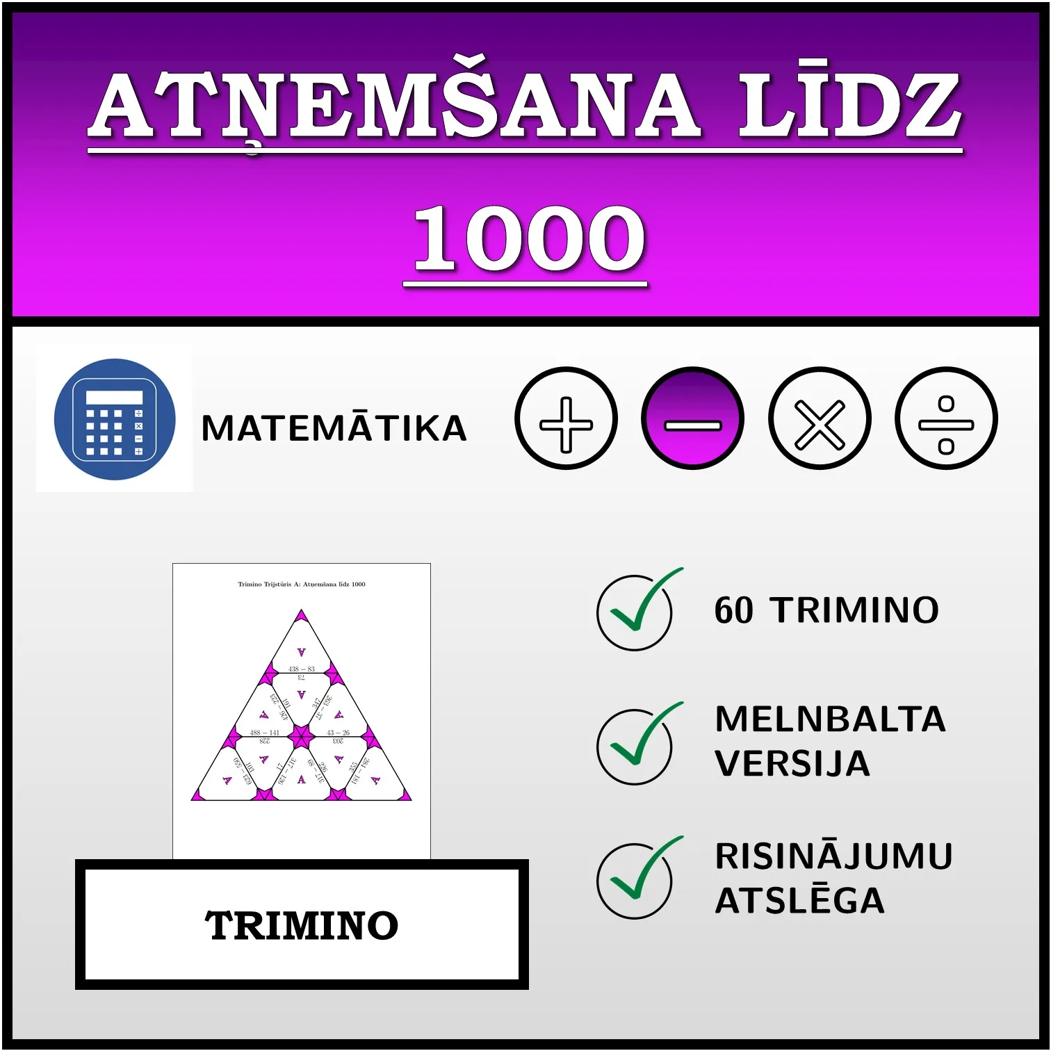 Trimino: Atņemšana līdz 1000