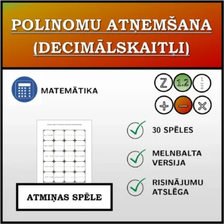 Atmiņas spēle: Polinomu atņemšana (decimālskaitļi)
