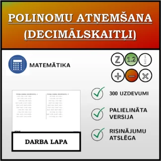 Darba lapa: Polinomu atņemšana (decimālskaitļi)