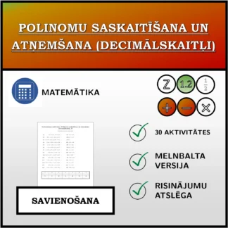 Savienošanas uzdevums: Polinomu saskaitīšana un atņemšana (decimālskaitļi)