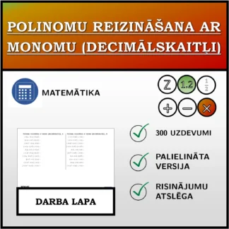 Darba lapa: Polinomu reizināšana ar monomu (decimālskaitļi)
