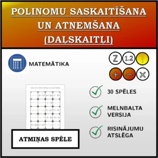 Atmiņas spēle: Polinomu saskaitīšana un atņemšana (daļskaitļi)