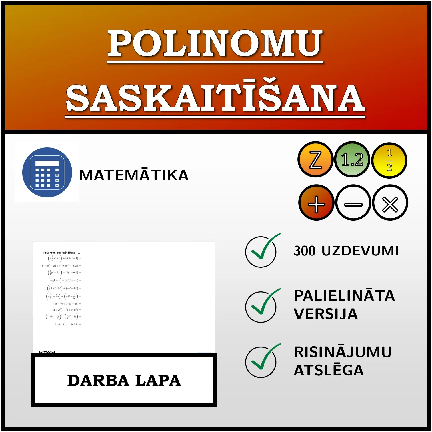 Darba lapa: Polinomu saskaitīšana