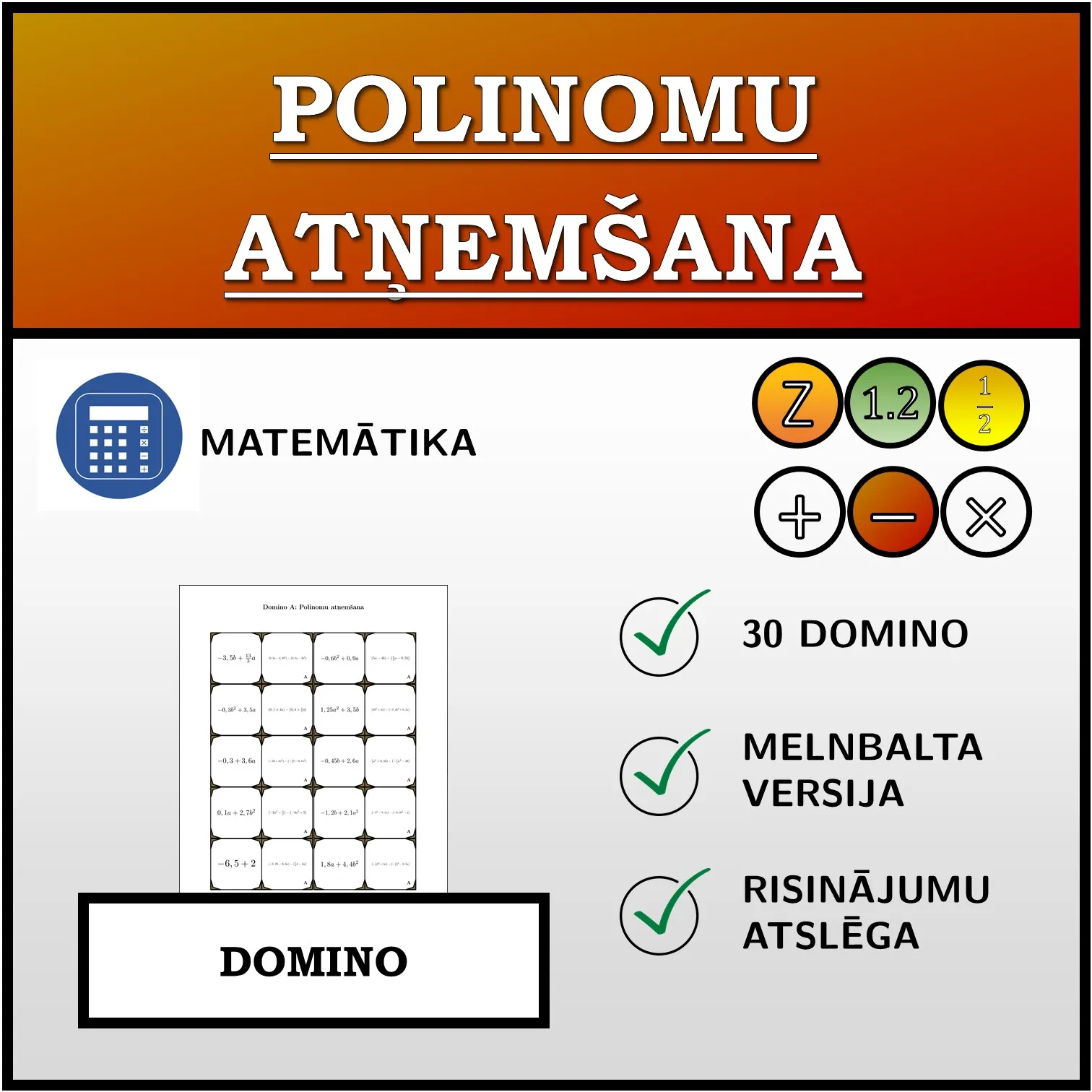 Domino: Polinomu atņemšana