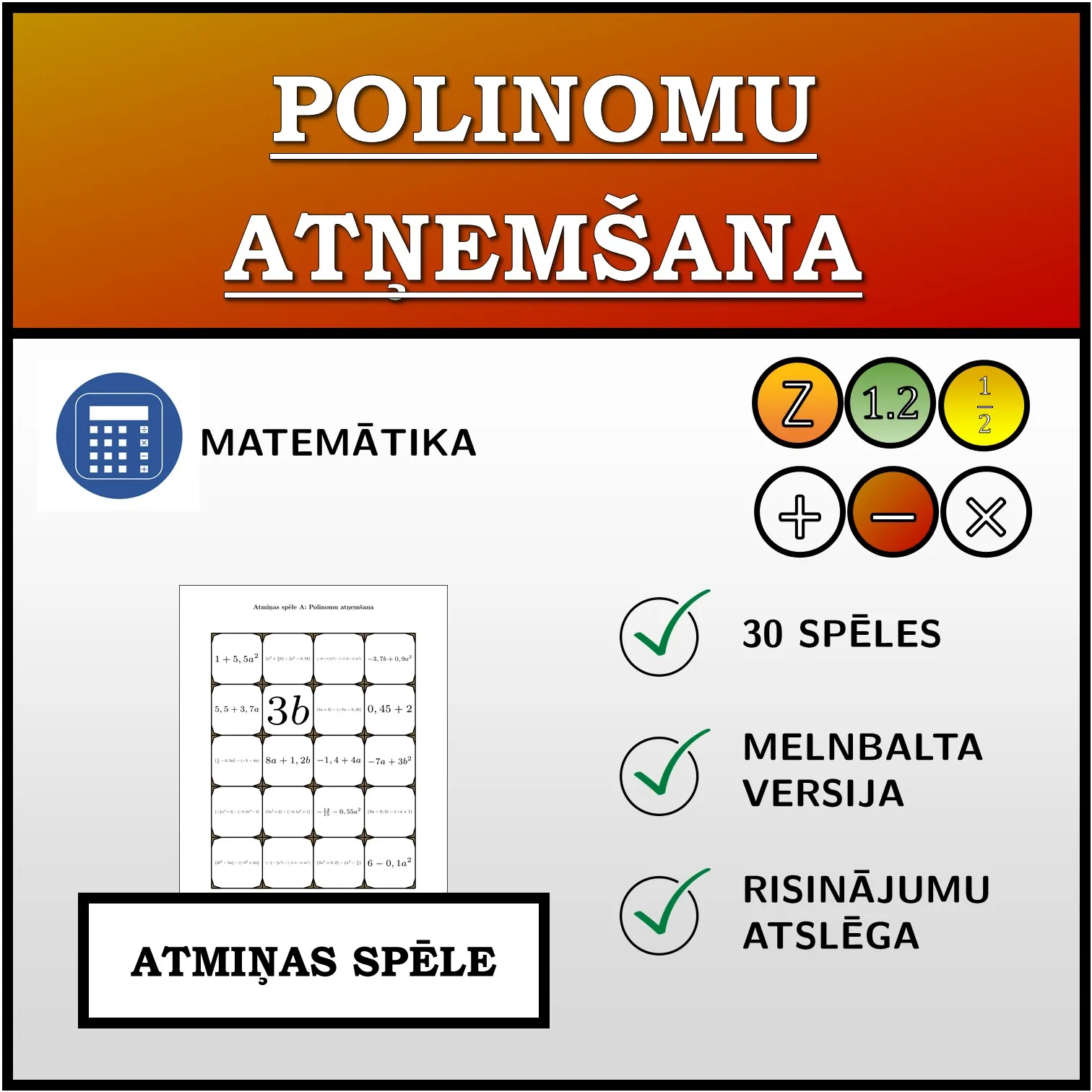 Atmiņas spēle: Polinomu atņemšana