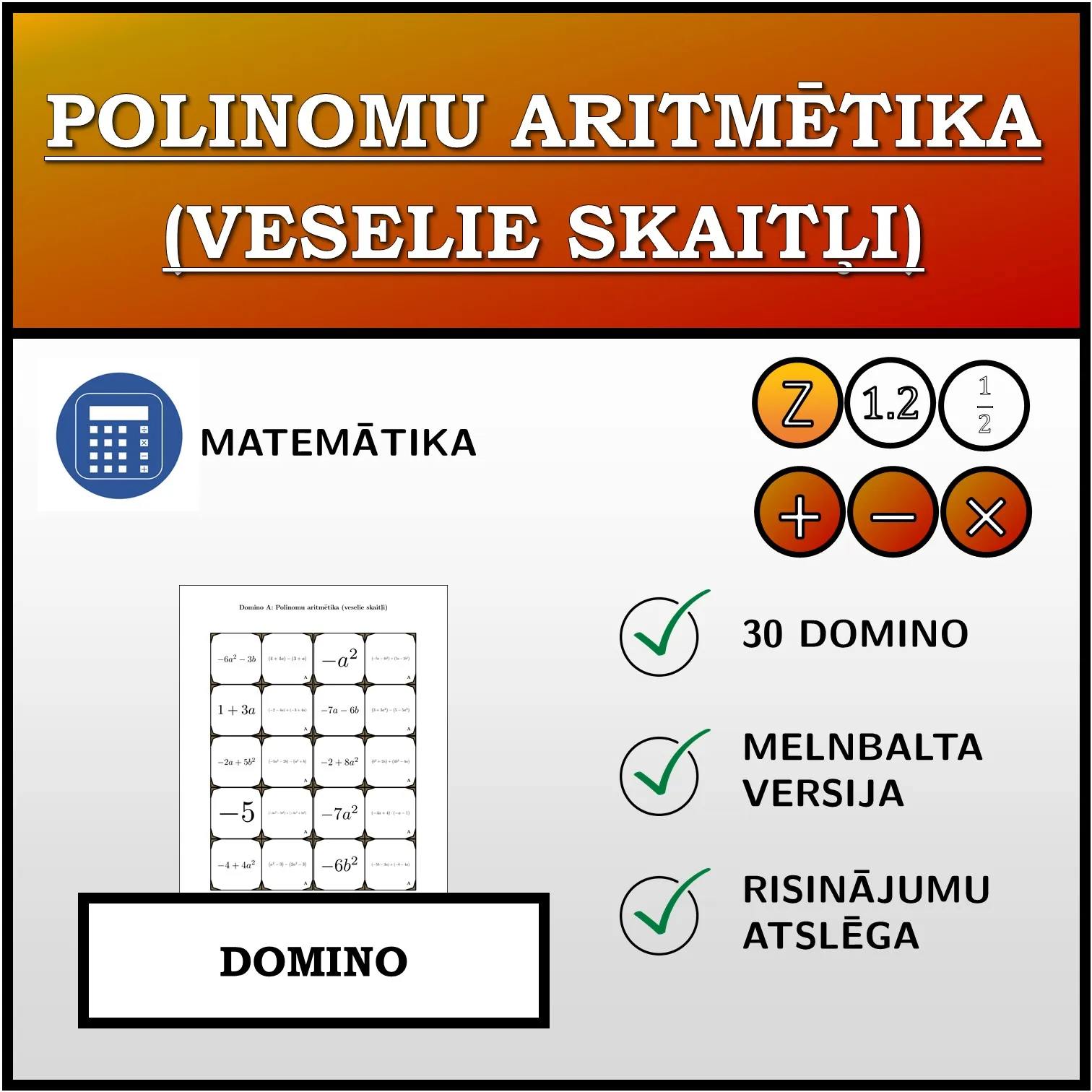 Domino: Polinomu aritmētika (veselie skaitļi)
