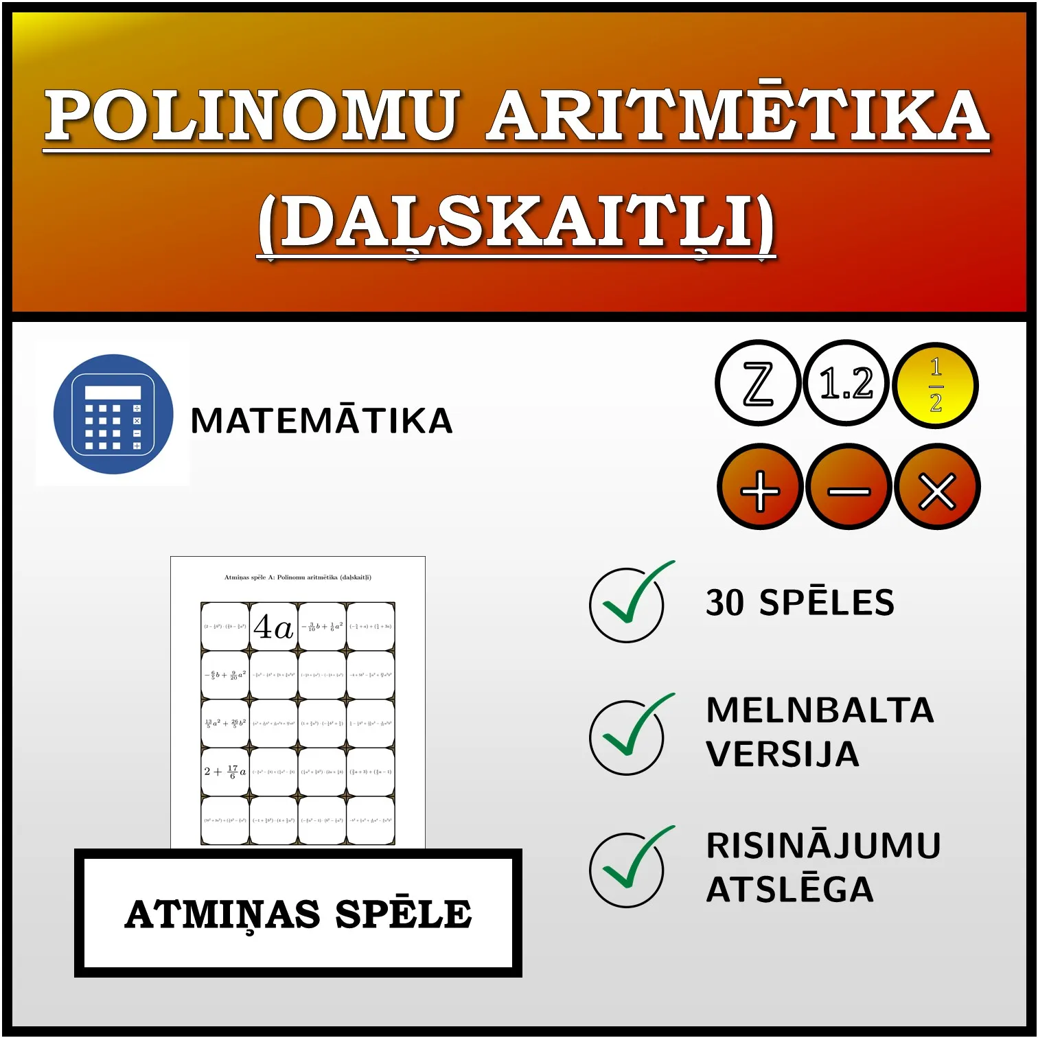Atmiņas spēle: Polinomu aritmētika (daļskaitļi)