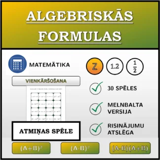 Atmiņas spēle: Algebriskās formulas, vienkāršošana (veselie skaitļi)