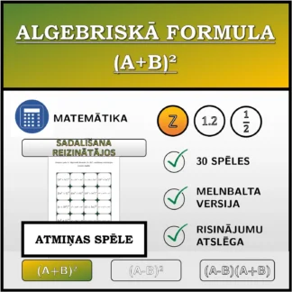 Atmiņas spēle: Algebriskā formula (A+B)², sadalīšana reizinātājos (veselie skaitļi)