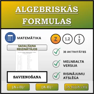 Savienošanas uzdevums: Algebriskās formulas, sadalīšana reizinātājos (veselie skaitļi)