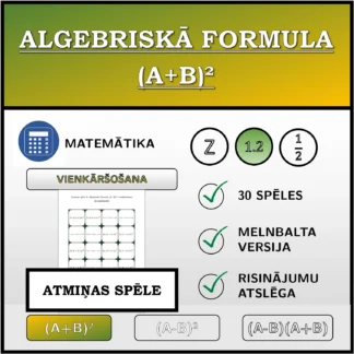 Atmiņas spēle: Algebriskā formula (A+B)², vienkāršošana (decimālskaitļi)
