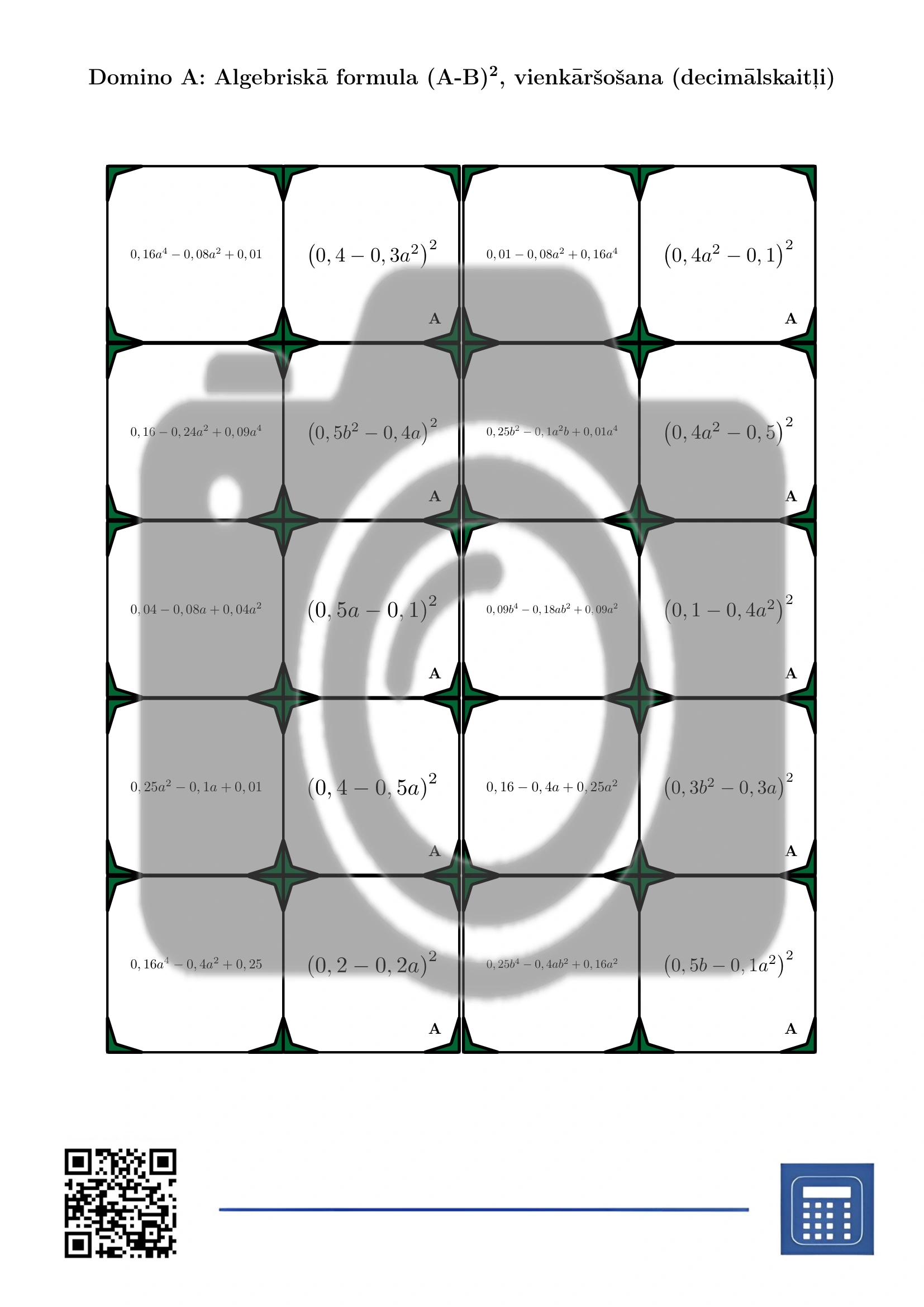 Domino: Algebriskā formula (A-B)², vienkāršošana (decimālskaitļi) - Image 2